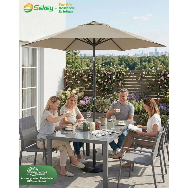 Sekey Sonnenschirm 200 cm Gartenschirm Rund Marktschirm Knickbar mit Kurbel, LxB: 200x200 cm, Windstabil & neigbar, ideal für Balkon, Garten & Terrasse, UV 50+ – Bild 3