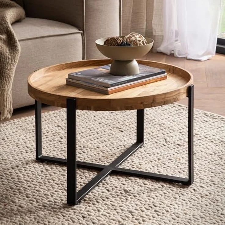 Livetastic Couchtisch, Rund, Braun, Massivholz aus Akazie, 60x36x60 cm für das Wohnzimmer – Bild 2