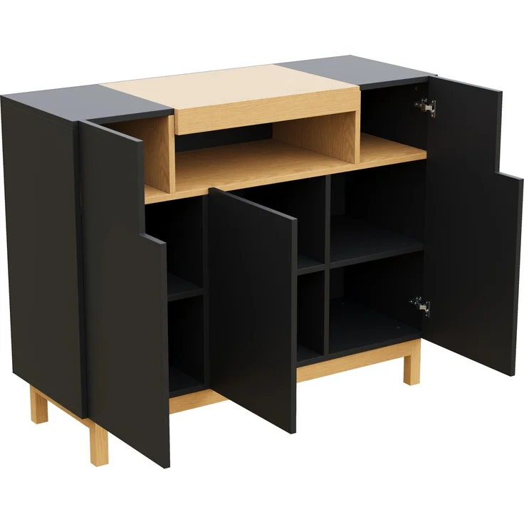 Merax Sideboard, Drei Türen, Geeignet für Wohn- und Esszimmer, Multifunktionales Aufbewahrungsmöbel, Schwarz – Bild 9