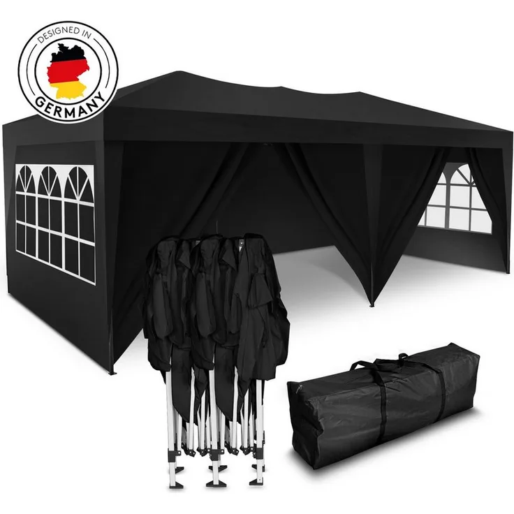 Kronenburg Partyzelt 3x6m, wasserdicht mit UV-Schutz 50+, stabiler Faltpavillon in Grau mit 6 Seitenteilen