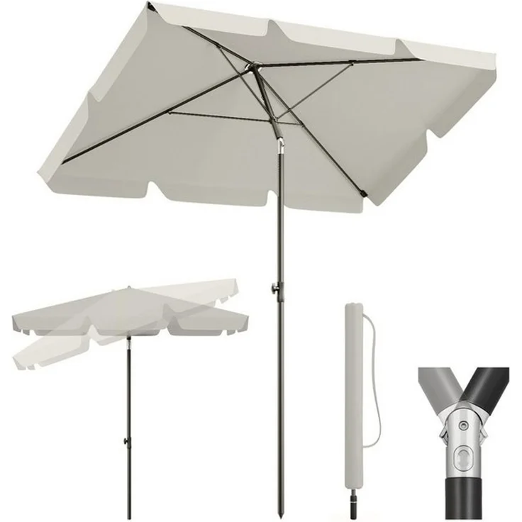 Sekey Sonnenschirm 200 x 125 cm Balkonschirm Rechteckig Sonnenschirm mit Schutzhülle, LxB: 200x125 cm, Abknickbar, Sonnenschutz UV50+, Marktschirm für Terrasse, Garten – Bild 4
