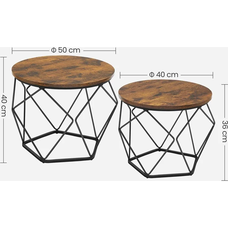 Vasagle Couchtische 2er-Set, Holzspanplatte braun/schwarz, Ø50x40 und Ø40x36 cm – Bild 5