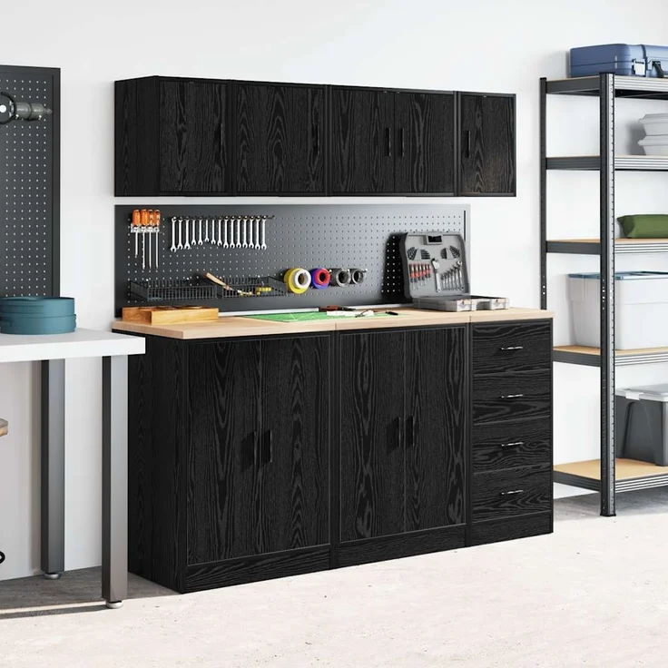 vidaXL Garagen-Wandschrank Schwarz Holzwerkstoff 860609 – Bild 3