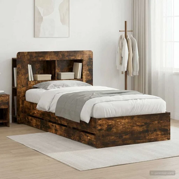 vidaXL Bettgestell mit Stauraum und Kopfteil Räuchereiche 75 x 190 cm 3433994 – Bild 1