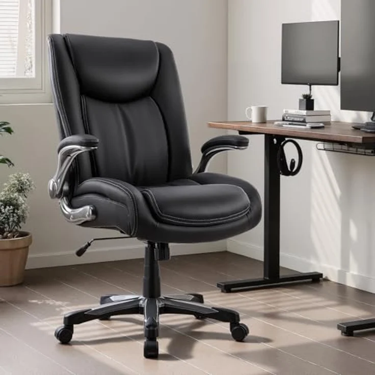 COLAMY Chefsessel Bürostuhl 181kg, Großer Ergonomischer Chefsessel Leder, Breiter Sitz, Klappbare Armlehnen, Höhenverstellbar für das Homeoffice, Schwarz – Bild 2