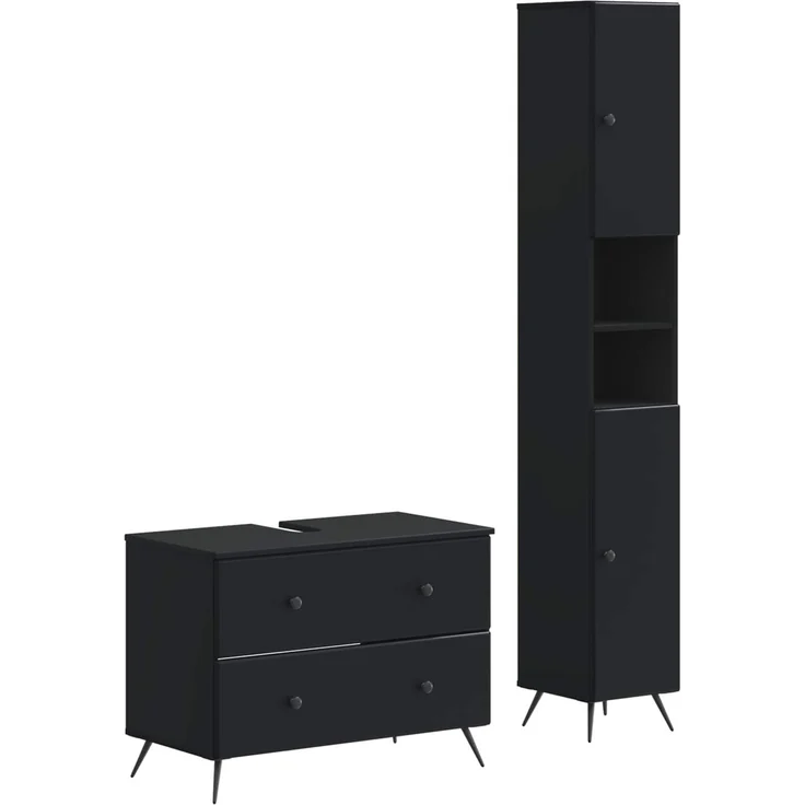 vidaXL 2-teiliges Badezimmer Schrank Set BREDA Schwarz Holzwerkstoff 3417559 – Bild 2