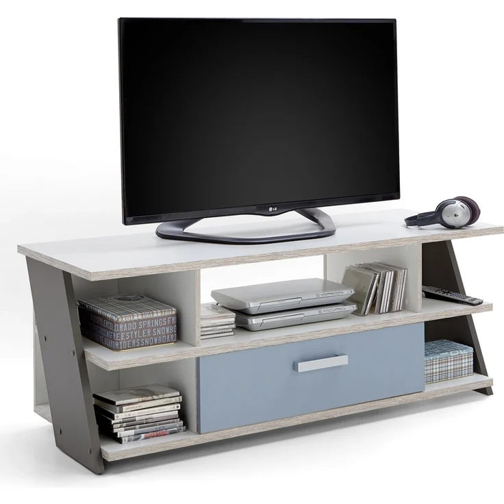 Jugendzimmer Set mit Schreibtisch 6-teilig LEEDS-10 in Sandeiche Nb. mit weiß, Lava und Denim Blau – Bild 10