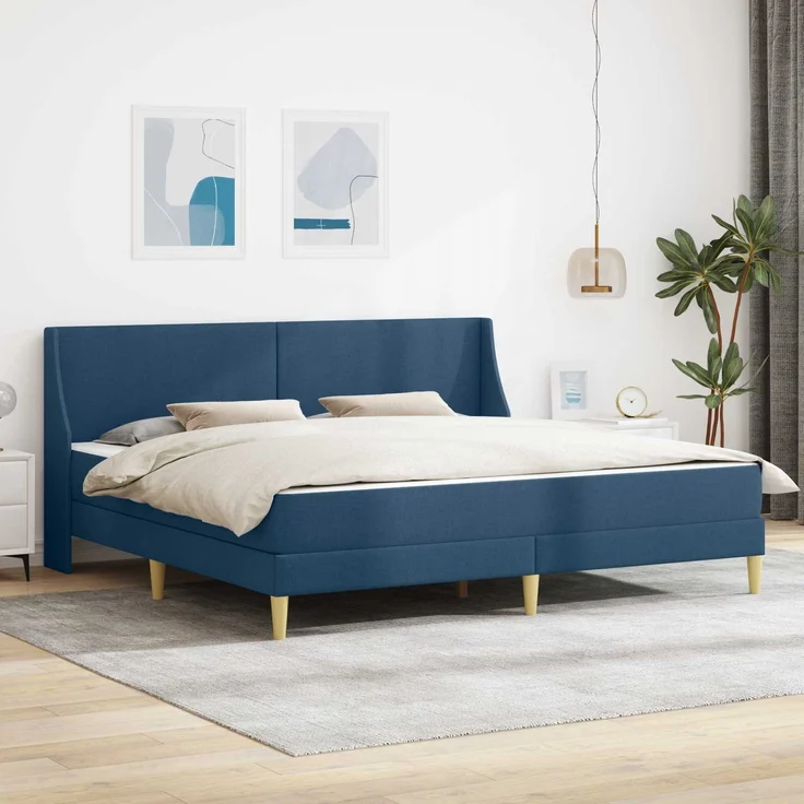 vidaXL Bettgestell mit Matratze Blau 200 x 200 cm Polyester 3414758 – Bild 1