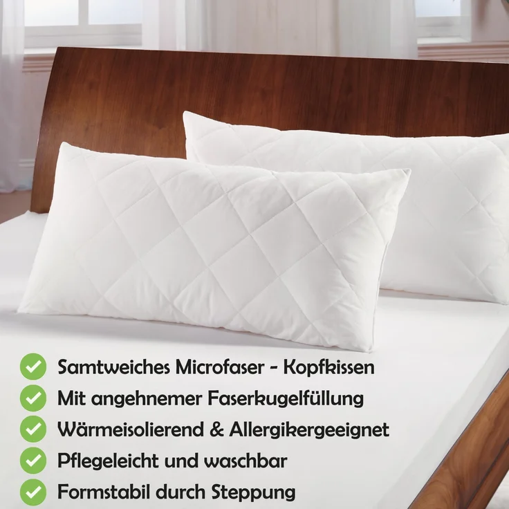 Hochwertige Kopfkissen im "2er Pack" 40x80cm (400 silik. PES-Kügelchen Füllung), maschinenwaschbar bis 95 Grad und Hausstauballergiker geeignet – Bild 3