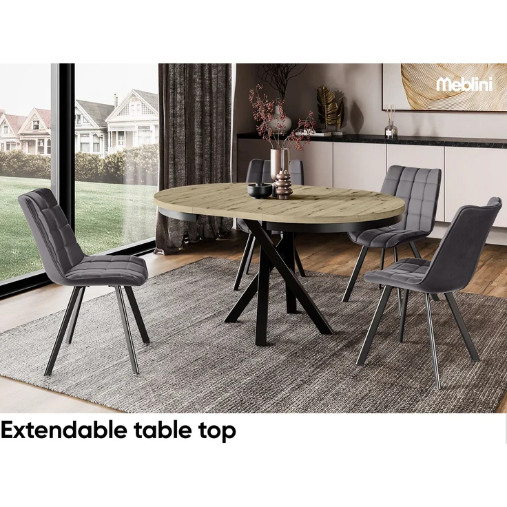 MEBLINI Esstisch Rund Ausziehbar aus Metall - 100-138x77cm - CHRIS - Artisan Eiche/Schwarz Matt - Loft - Esszimmertisch Modern - Küchentisch - Ausziehtisch - Round Dining Table - Esszimmertische – Bild 3