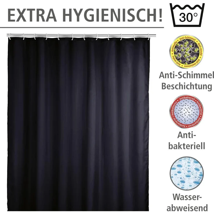 WENKO UNI Duschvorhang 180 x 200 cm, Schwarz, waschbar – Bild 6