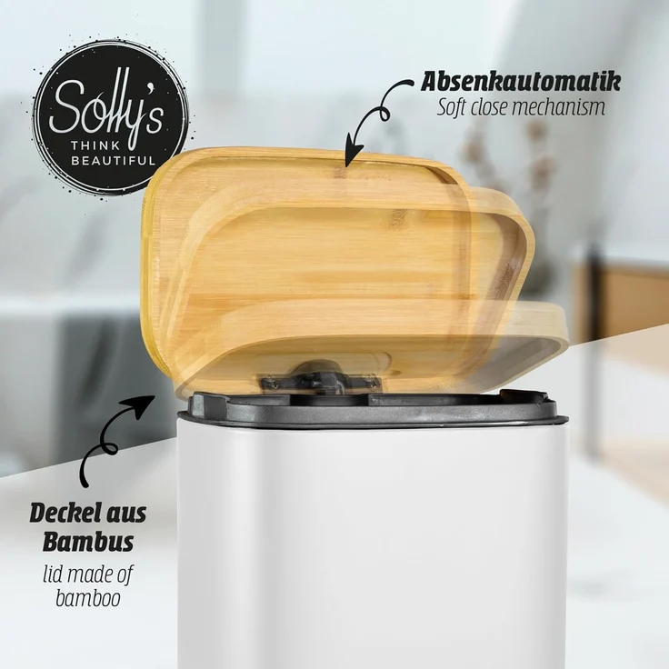 5L Kosmetikeimer Bambus Deckel Bad Treteimer mit Absenkautomatik Mülleimer – Bild 2
