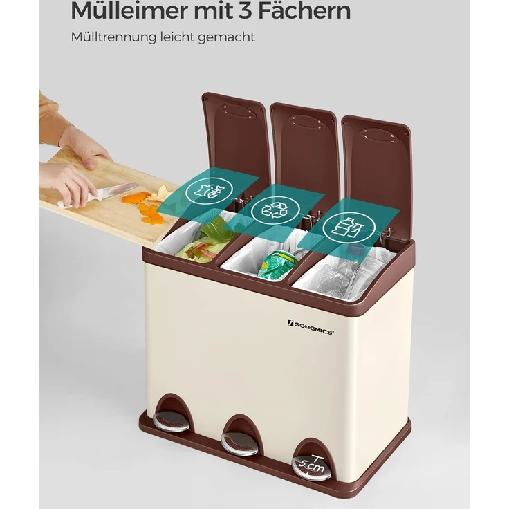 Songmics Mülleimer, Mülltrennsystem, aus Metall, 24 L, Küche – Bild 3