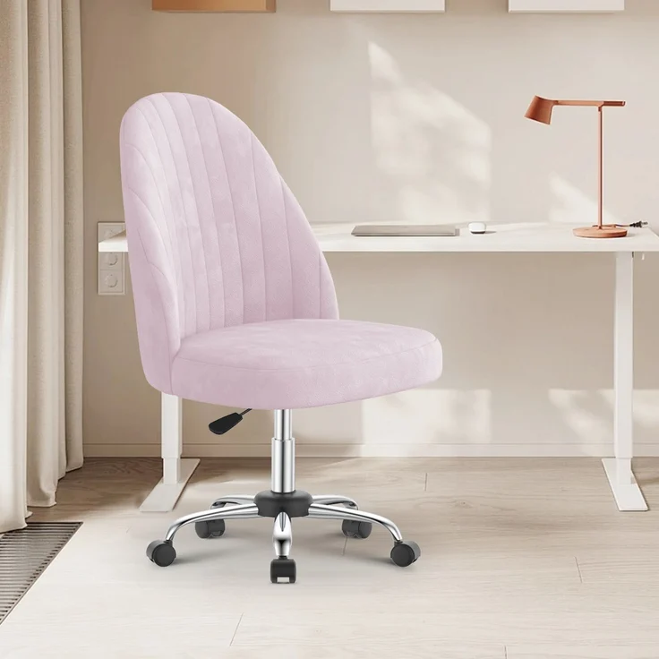 Botifly Bürostuhl ohne Armlehnen, Samt, Rosa, 8 cm Polsterung, 360° Drehbar – Bild 2