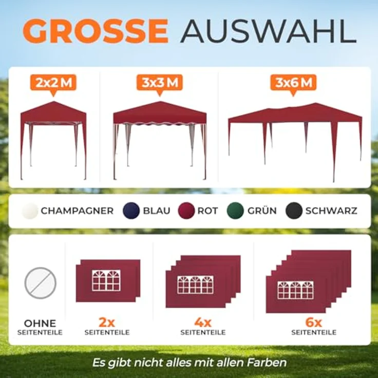 Kronenburg Faltpavillon wasserdicht Dachmaß 3x3 m UV Schutz 50+ Pavillon in Rot mit 2 Seitenteilen – Bild 8