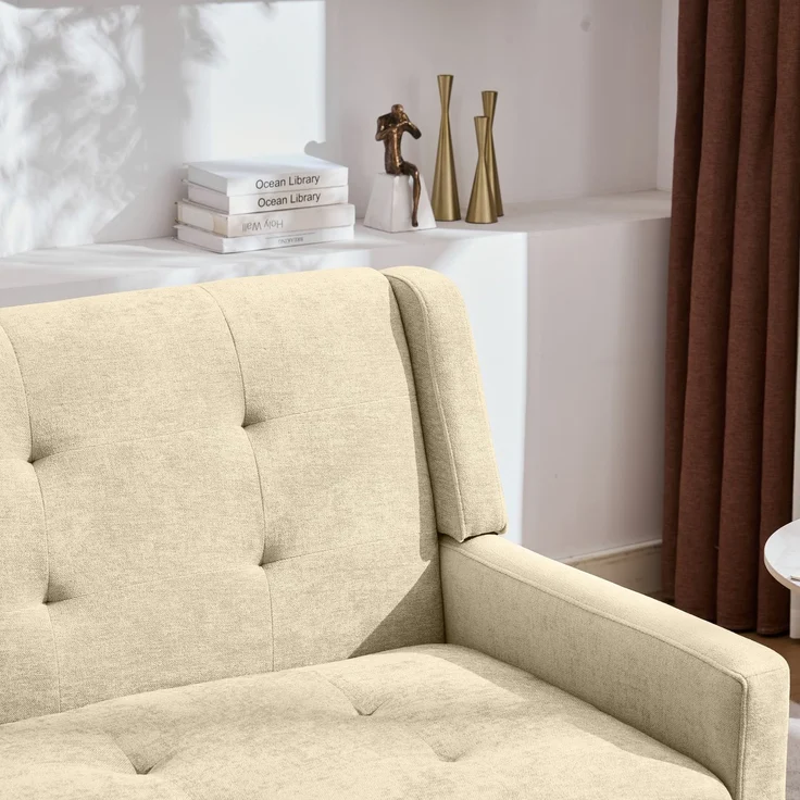 LVHOM 2-Sitzer Sofa aus Leinenstoff mit Knopfsteppung, Loveseat mit hochdichter Schaumstoffpolsterung und Massivholzbeinen, Stoffsofa für Wohnzimmer & Büro, bis 260kg, Beige – Bild 3