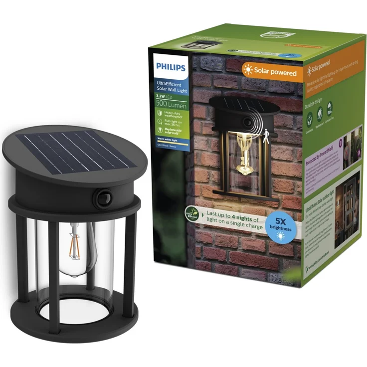 Philips Solar Wandleuchte schwarz Geri 31,8 x 23,5 x 23,5 cm Bewegungsmelder – Bild 1