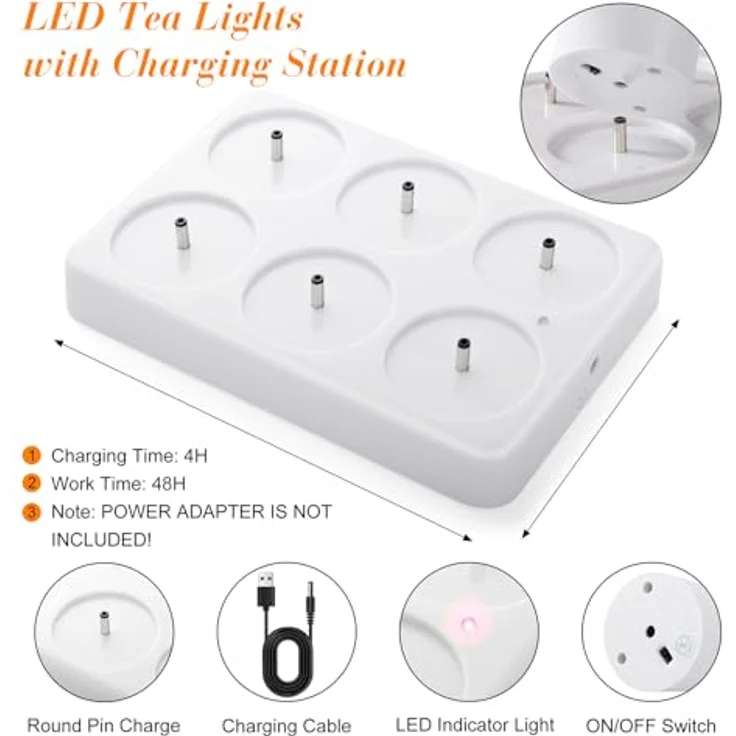 EXTSUD 6 Stück LED Teelichter Aufladbar mit Timer Fernbedienung und Ladestation Elektrische Teelichter LED Kerzen Wiederaufladbar Flackernd Flammenlose Candles für Weihnachten Hochzeiten Haus Deko – Bild 6