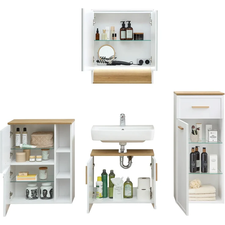 Pelipal Badmöbel-Set, Quickset 383, Weiß Matt - Waschbeckenunterschrank, Spiegelschrank, 2 Unterschränke – Bild 4