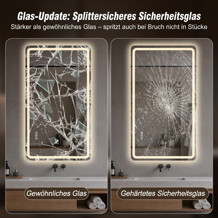 LED-Badezimmerspiegel 60 x 100 x 2.9 cm aus Sicherheitsglas und Metall, rahmenlos, dimmbar – Bild 8