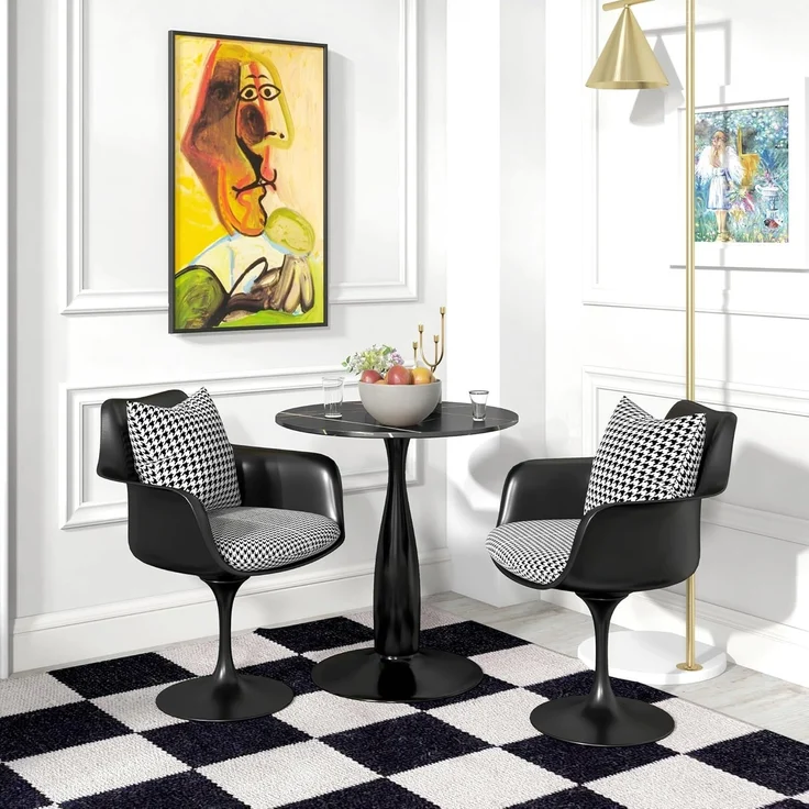 HOMCOM Esstisch mit marmorierter Platte und Stahlgestell (Esszimmertisch, 1-St, Küchentisch), für 2 Personen, Ø70 x 74 cm, Schwarz – Bild 6