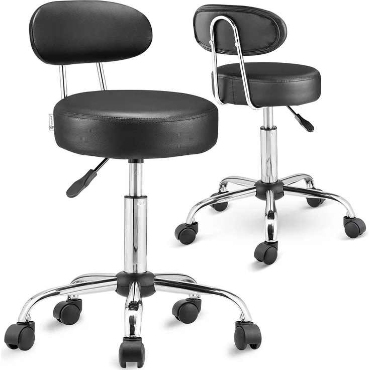 CASARIA® Rollhocker mit Lehne, höhenverstellbar, 2er-Set, schwarz – Bild 1