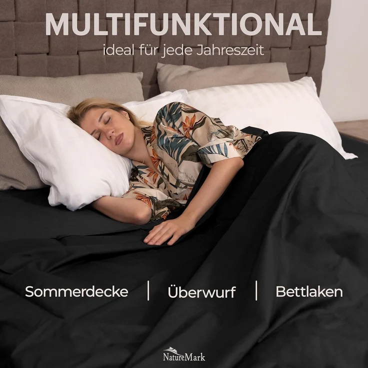 NatureMark Bettlaken klassisches Betttuch Haustuch, 100% Baumwolle, Gummizug: ohne, (1 Stück), Laken Haustuch, viele Größen und Farben, 140x200 cm, Schwarz – Bild 6