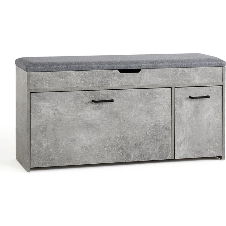Mondeer Schuhbank Schuhhocker, mit Sitzfläche, mit Klappschublade, 100 x 30 x 52 cm, Weiß + Grau – Bild 1