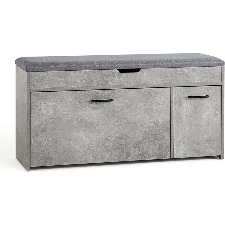 Mondeer Schuhbank Schuhhocker, mit Sitzfläche, mit Klappschublade, 100 x 30 x 52 cm, Weiß + Grau