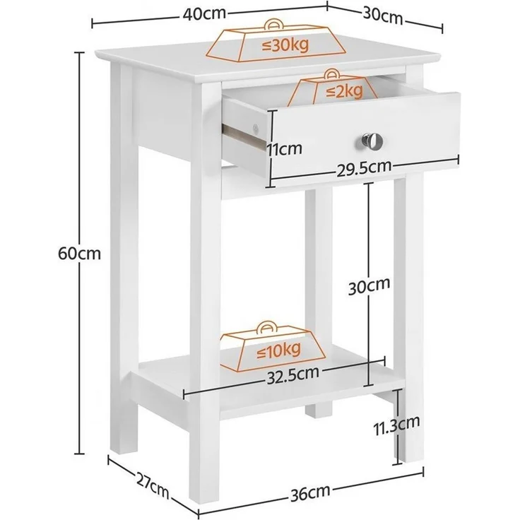 Yaheetech Beistelltisch Nachttisch, Nachtschrank mit Schublade und Ablage, MDF-Holzplatten Weiß, 40 × 30 × 61 cm – Bild 3