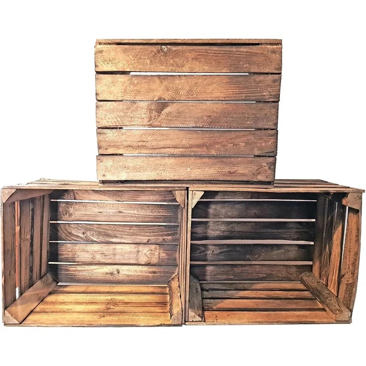 Holzkisten 3er Set Vintage Geflammt 50 x 40 x 30cm – Bild 2