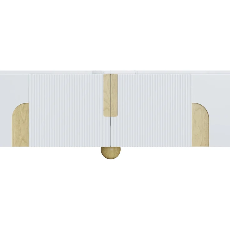 TV-Schrank 180 cm Weiß Holzoptik mit Marmoroberfläche, 4-türig, Massivholzfüße, modernes Sideboard fürs Wohnzimmer – Bild 9