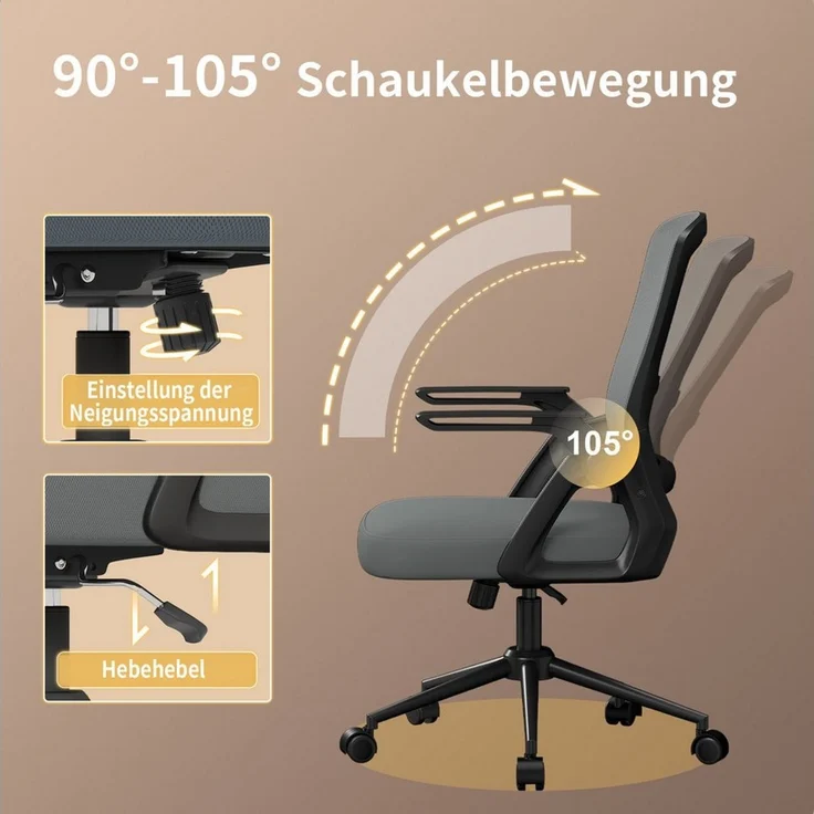 ZAISZE Bürostuhl Ergonomischer Bürostuhl mit Mesh-Rückenlehne und Lendenstütze (Verstellbarer Armlehnen, Atmungsaktiv, Höhenverstellbarer Schreibtischstuhl mit 90° Klappbaren Armlehnen), Verlängerte und Verbreiterte Rückenlehne, Drehstuhl fürs Homeoffice – Bild 4