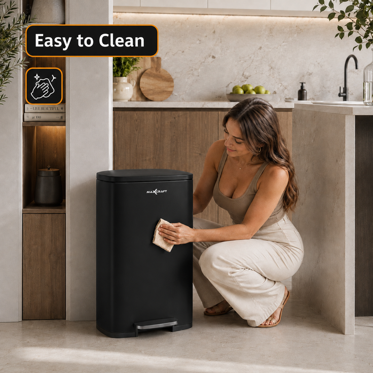 MAXCRAFT Mülleimer / Treteimer mit Soft Close Deckel - 50 Liter in Schwarz