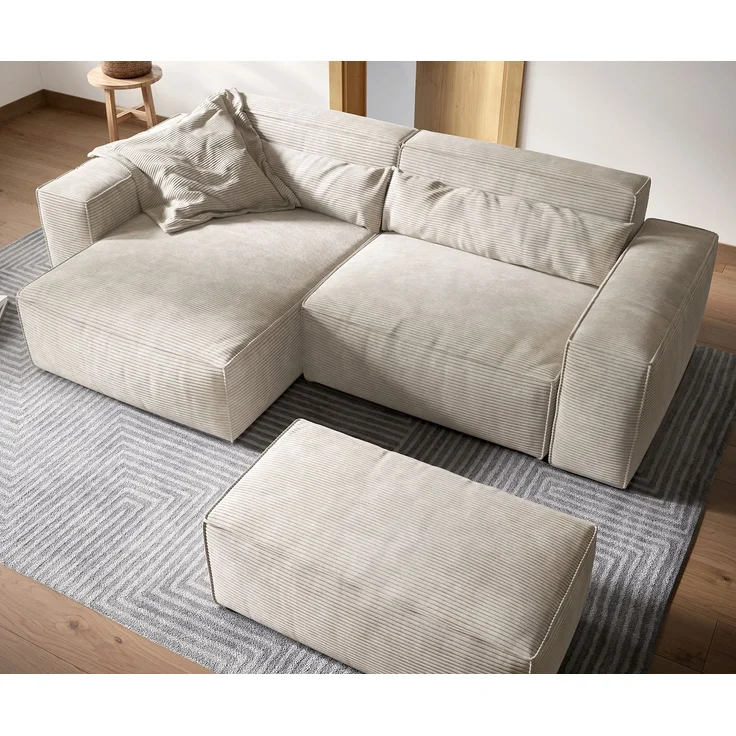 Delife 'Sirpio XL' Ecksofa mit variabler Recamiere, 270x170 cm, Beige, Cord, mit Hocker – Bild 4