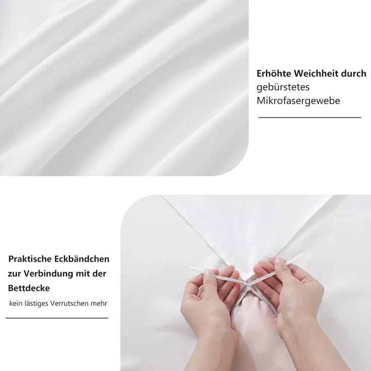 Bettwäsche 200x200 Weiß 3tlg. Mikrofaser Kissenbezüge Reißverschluss – Bild 5