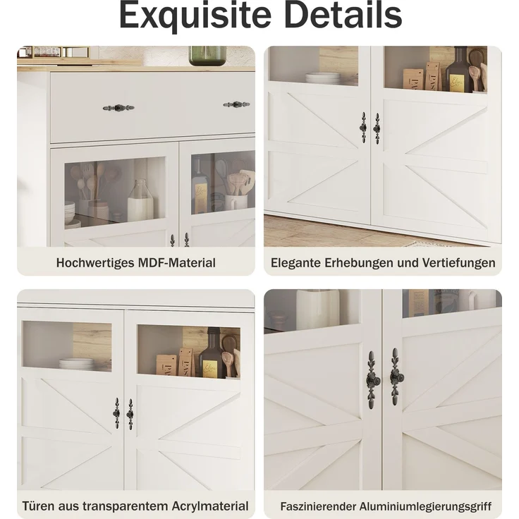 Ausziehbarer Bartisch mit Stauraum(138-204×39×104cm) , 360° drehbare Essbar,Moderner Beweglicher Bar Table,Hochtisch Kücheninsel Bistro Table, Sideboardschrank mit Regalen, weiß – Bild 10