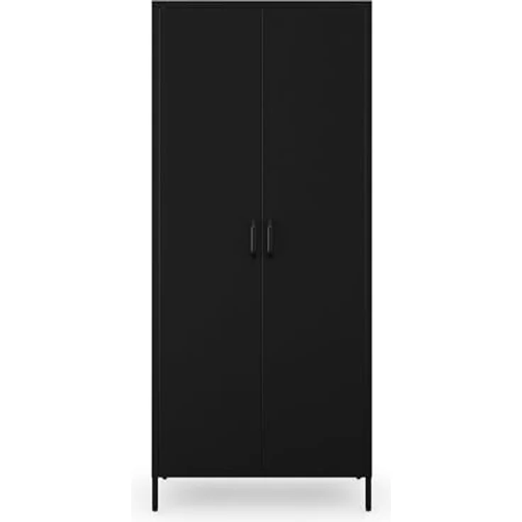 Jan Nowak Kleiderschrank 2 Türig, Metallschrank Glitzernd - Flavio | Ablagen, Kleiderstange, Magnetverschluss | Geräumiger Garderobenschrank für Schlafzimmer | 80 x 185 x 45 cm | Schwarz – Bild 9