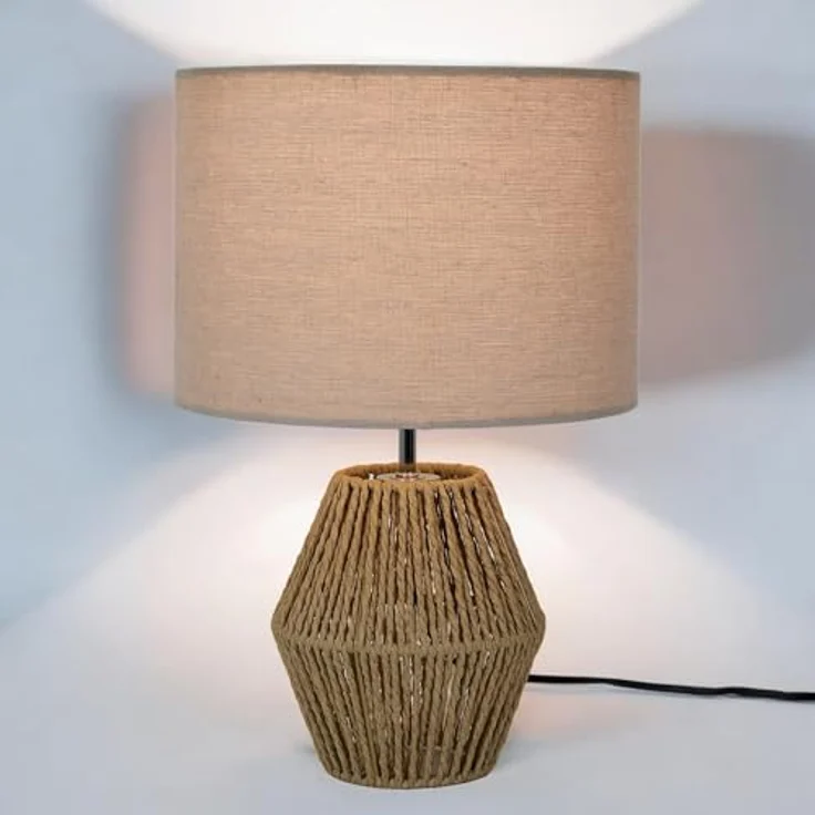 HOME DECO FACTORY, LA0111, Tischlampe im Bohemian-Chic aus geflochtenem Seil und beigem Lampenschirm, ideal für Wohn- oder Schlafzimmer, warme Atmosphäre, Größe H35 cm, natürliche Farbe – Bild 2