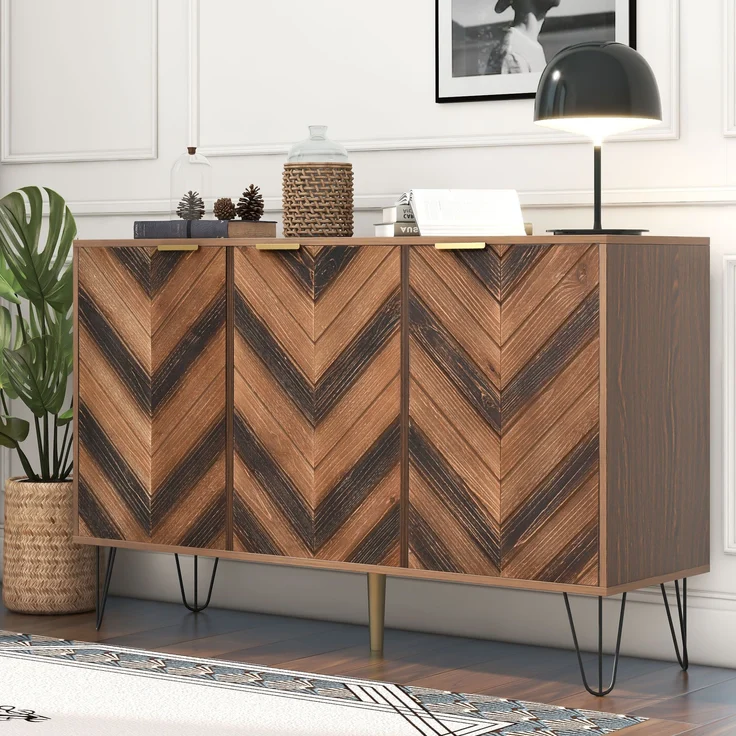 Sideboard aus Holzwerkstoff mit 3 Türen & Einlegeböden, 120x38x76,5 cm, Natural – Bild 4
