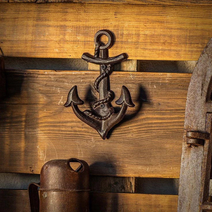 KADAX Anker Wandhaken aus Gusseisen 13,5 x 20 cm, maritime Wandgarderobe mit 2 Haken, Kleiderhaken für Badezimmer, Wanddekoration mit Garderobenhaken (Braun) – Bild 3