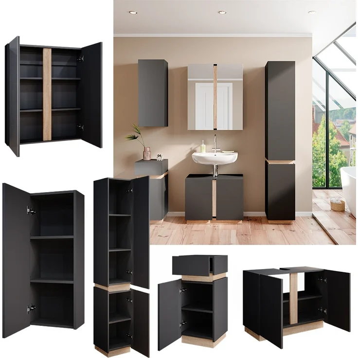 Badmöbel-Set Gloria Anthrazit 5 Teile Vicco – Bild 2