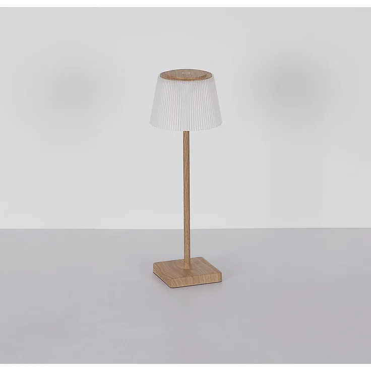 LED Tischleuchte, Touchdimmer, USB Akku, Holzoptik, H 38 cm – Bild 9