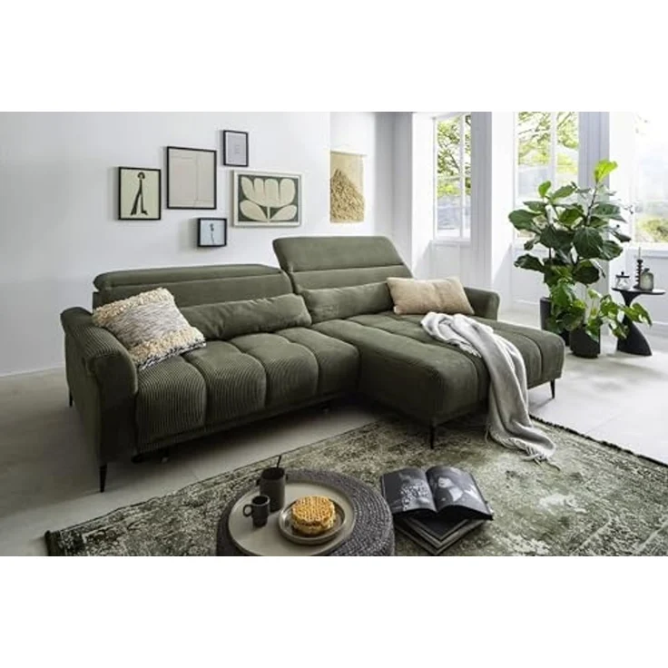 Wohnlandschaft >Wolve< elektr. Sitzverstellung, 2 Kissen, Cord grün - 277x108x179cm (BxHxT) – Bild 2