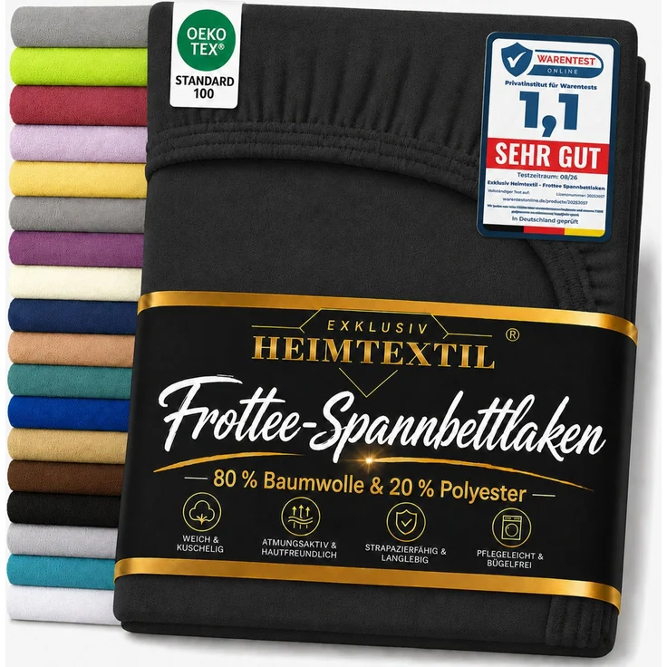 EXKLUSIV HEIMTEXTIL Frottee Spannbettlaken 180 - 200 x 200 cm Schwarz – Bild 1