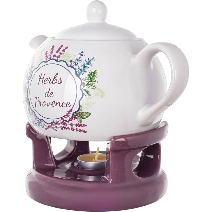 KADAX Teekanne 1L mit Stövchen Set, Kaffeekanne aus Porzellan mit Deckel, Griff und Teestövchen, Kanne mit Teelicht Wärmer für Tee, Teeservice (Violett/Weiß) – Bild 7