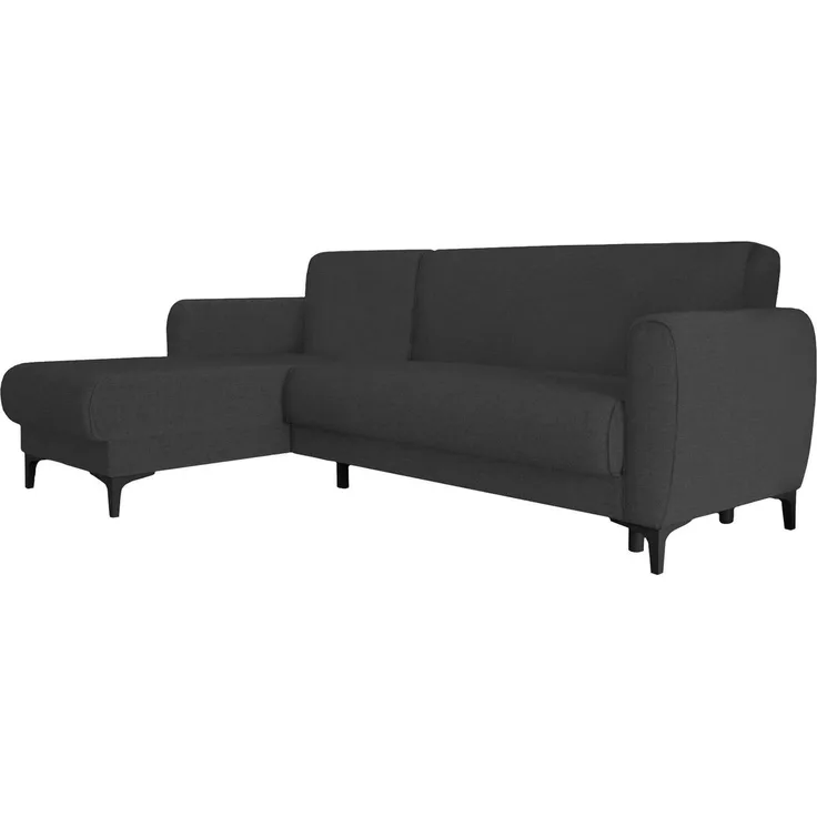 Dmora Schlafsofa mit Halbinsel Aber, Wende-Ecksofa, Modernes Sofa mit Stauraum, Chaiselongue und 3 Kissen, 230 x 153 x 85 cm, Anthrazit