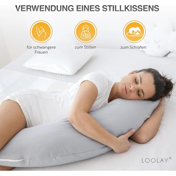 Loolay Stillkissen ROSE Baumwolle/ MINKY Schwangerschaftskissen Stillkissen Frau Kissen, WEICH oder EPS Kügelchen Füllung, 170 oder 190 cm SIZE-Standard, Altrosa Puderrosa Staubrosa Stillkissen + Bezug mit Reißverschluss!, LOOLAY® 100% Europäische Stof... – Bild 4
