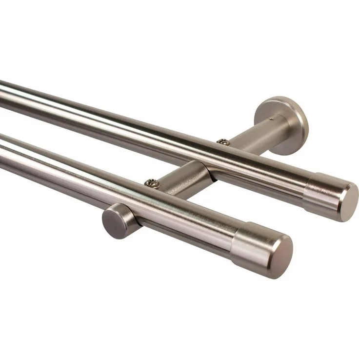 iso-design Gardinenstange 20 mm 2-läufig Farbe Edelstahl Endstück Kappe zur Wandmontage, Ø 20 mm, 2-läufig, Fixmaß, mit Bohren, verschraubt, Metall, Rohr aus Edelstahl