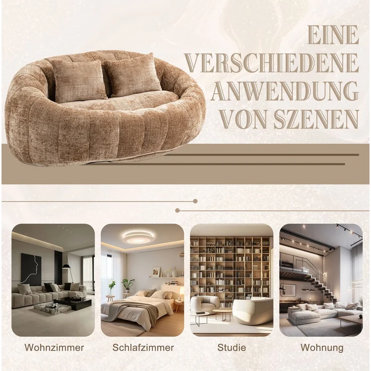 Bean Bag Sofa Lounger 150x95x63 cm, Kaffee Chenille, hohe Rückenlehne, Indoor/Outdoor – Bild 8